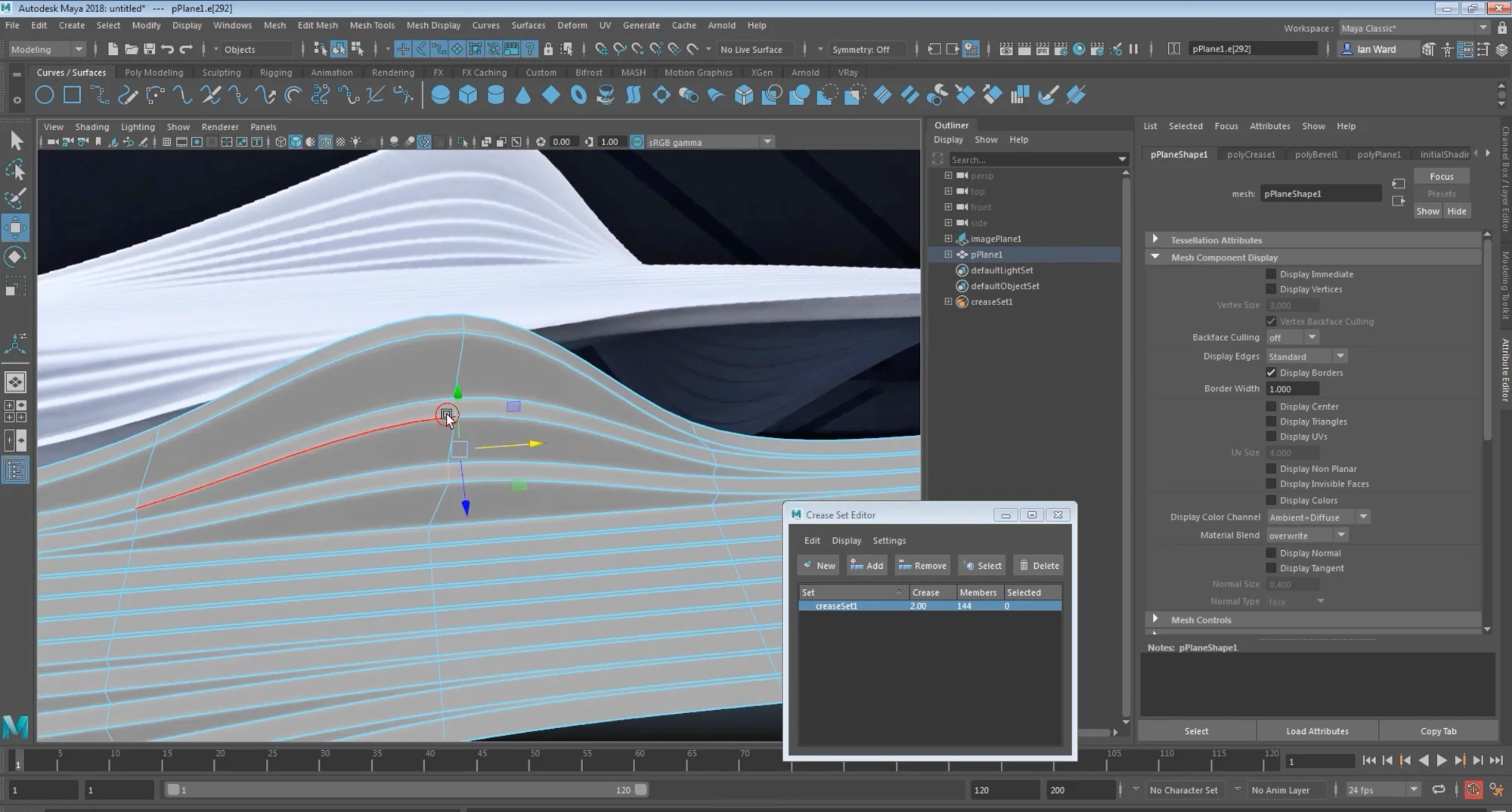 Maya crease workflow on a curved architectural surface, from the Zaha Hadid Architects training videos